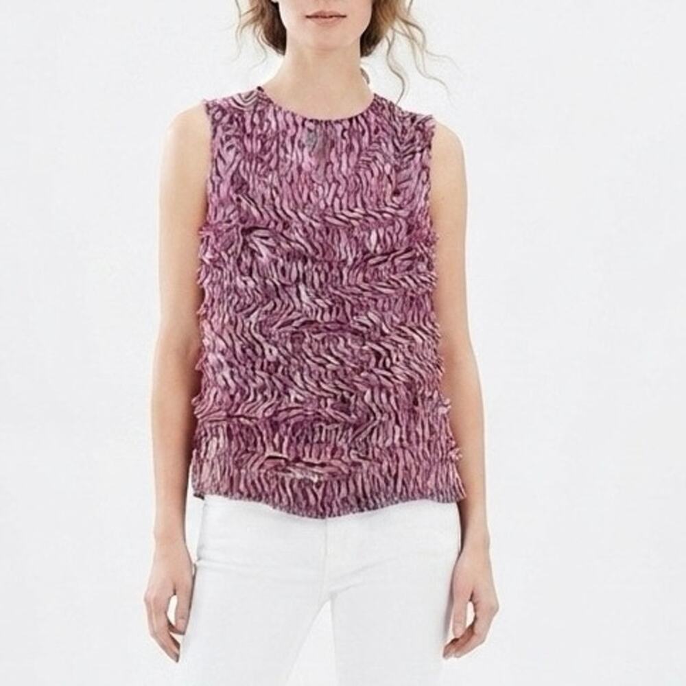 Rebecca Taylor Pink Purple Abstract Silk Ruffled Sleeveless Blouse Size 2